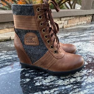 Sorel Lexie Felt Wedge Boot Tobacco SZ 5.5